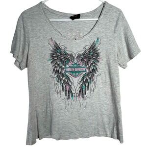 Harley Davidson Women's V-neck Gray Tshirt Size Large Chicago